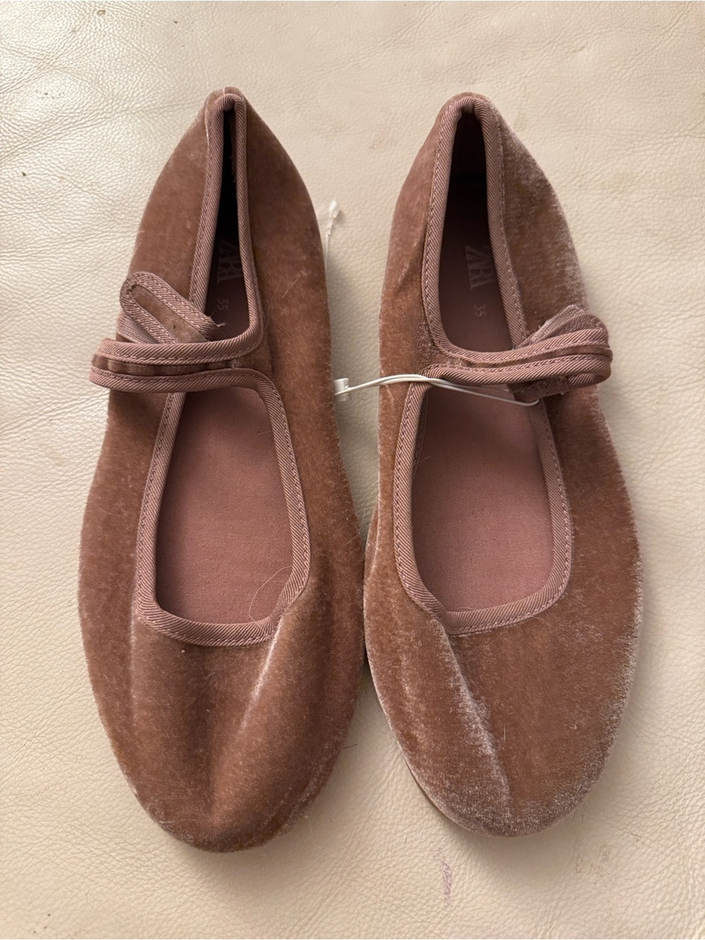 Zara Girls Mauve Velvet Mary Jane Flats